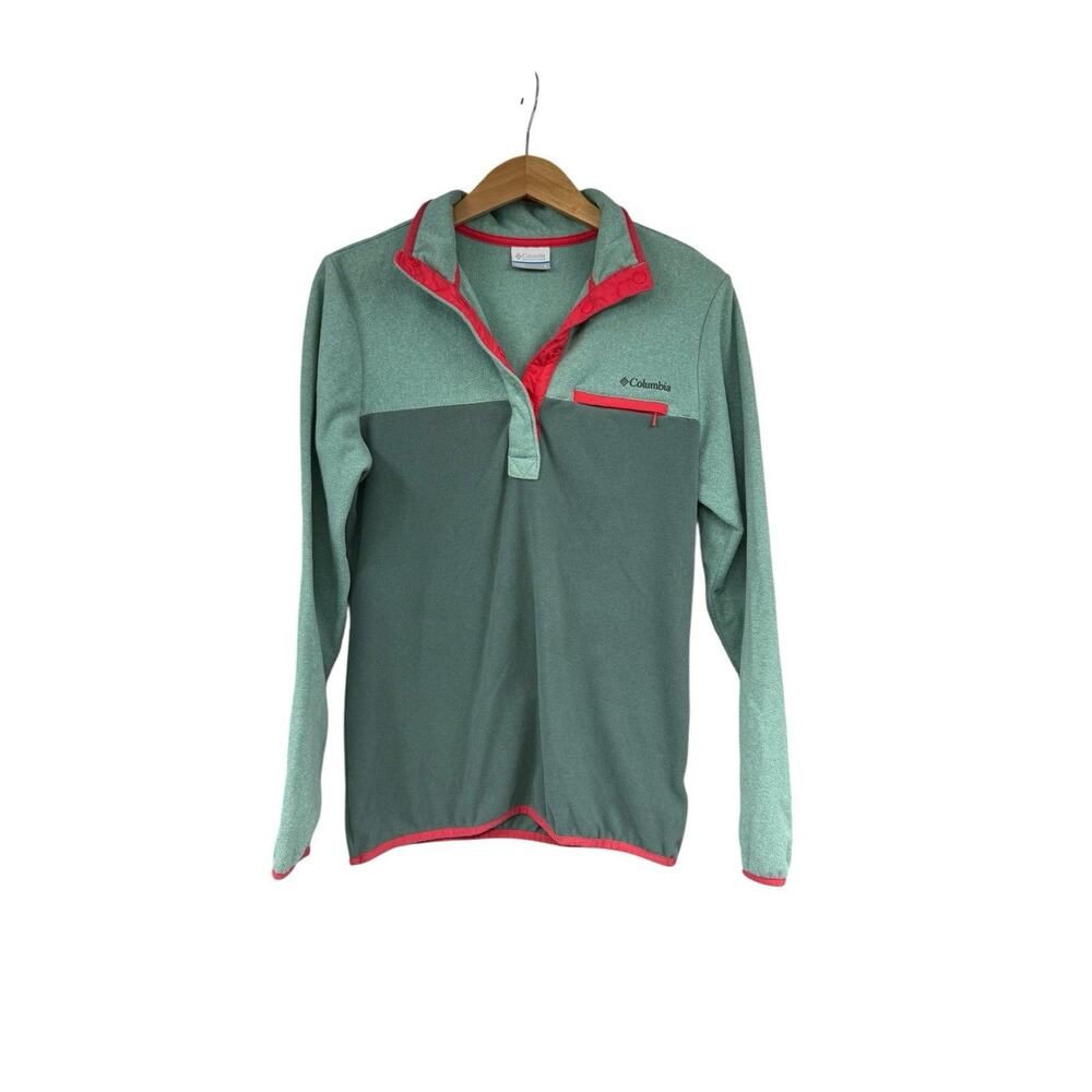 Columbia Benton Springs Fleece II Sweatshirt Womens Small Pink Green Half Snap
